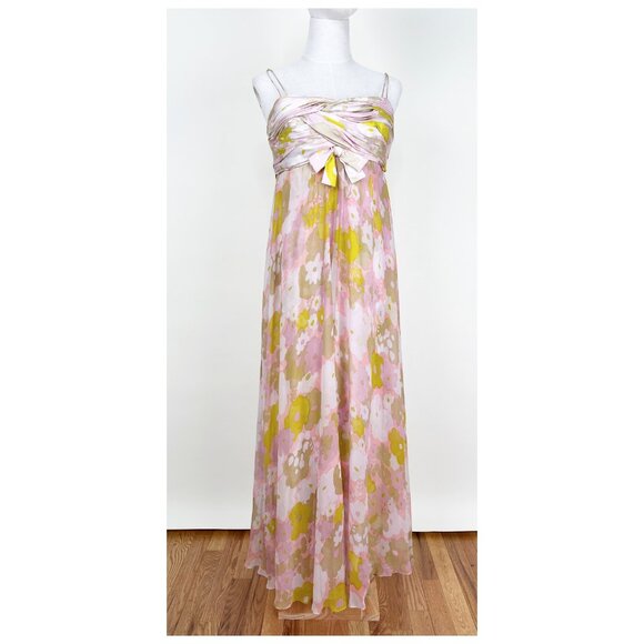 Vintage 60s 70s Custom Made Maxi Dress Gown Floral Print Pleated Romantic Boho - Picture 14 of 15